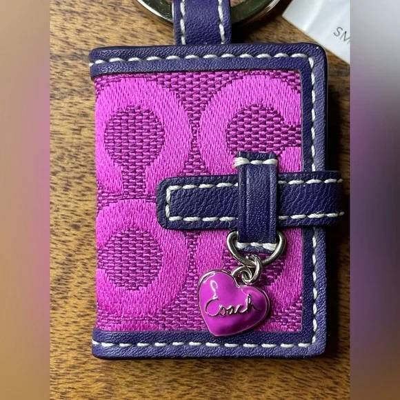 Coach Picture Frame Charm Purple Heart Coach Heart Bag Charm With